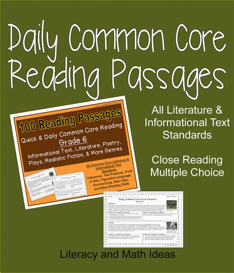 Common Core Reading Activities 6th Grade