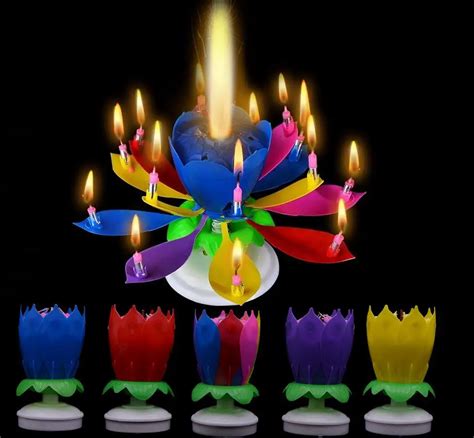 Musical Birthday Candle Magic Lotus Flower Candles Blossom Rotating