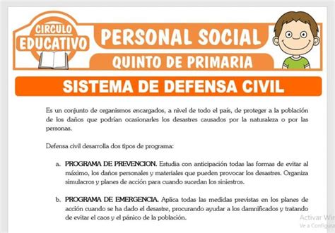 Sistema De Defensa Civil Para Quinto De Primaria Fichas GRATIS