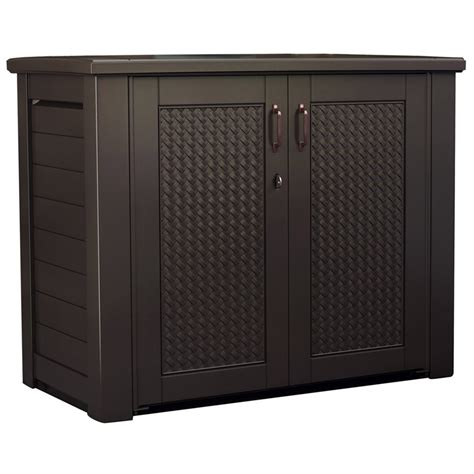 Rubbermaid Resin Basket Weaved Patio Chic Outdoor Storage Cabinet