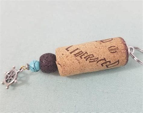 Wine Cork Keychain Upcycled Recycled Wine Cork Cork Keyring Beaded