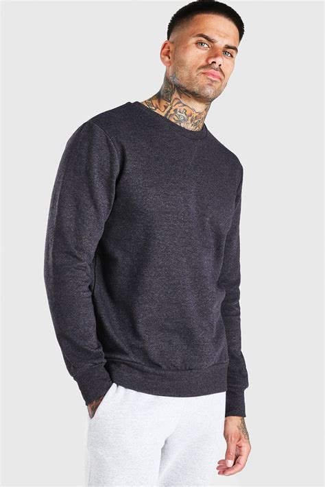 Mens Basic Crew Neck Sweatshirt Boohoo Crew Neck Sweatshirt