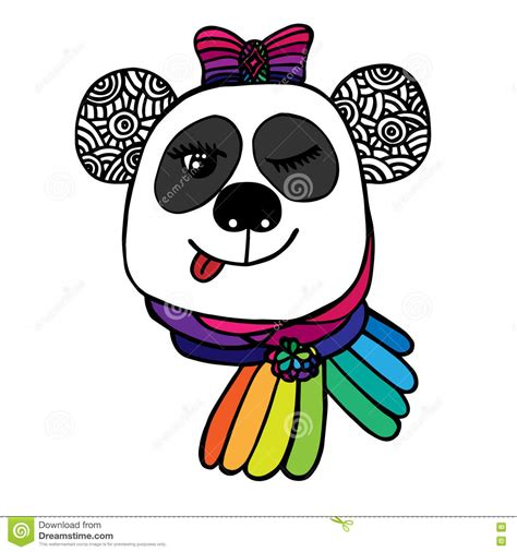 Multicolor Head Of Smile Panda With Bow Color Of Rainbow Stock Vector