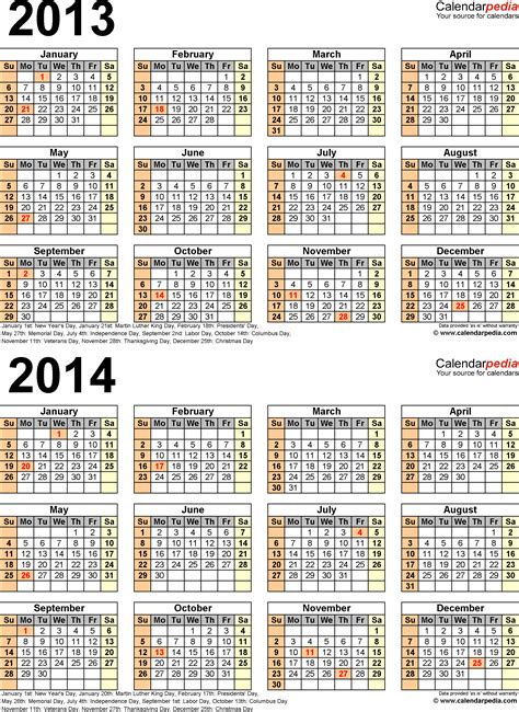 2013 2014 Calendar Free Printable Two Year Excel Calendars