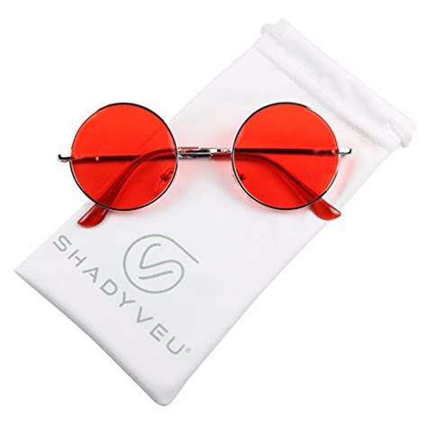 Round Retro Vintage Circle Style Sunglasses Red Lens Metal Frame Retuel