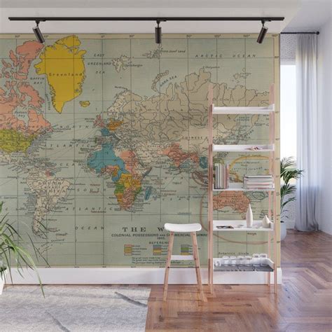 Buy Vintage World Map Wall Mural By Nexart Worldwide Shipping