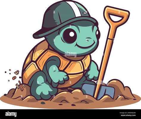 Turtle Digging A Hole In The Ground Cartoon Vector Illustration Stock