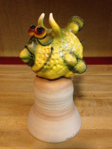 Art Sculpture Todd Warner Fish Bell Ceramic And Porcelain Rare