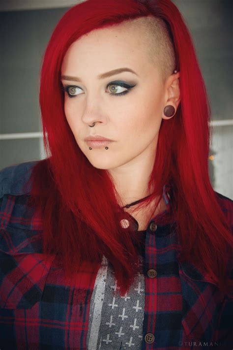 Bright Red Hair Shaved Sidecut Undercut Long Hair Undercut Hairstyles Hairstyles With Bangs