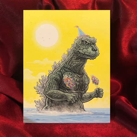 Godzilla Birthday Card Etsy