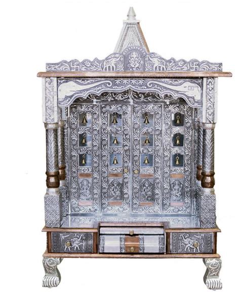 Beautifully Carved Puja Mandir Silver Oxidized Temple 24x18 37994