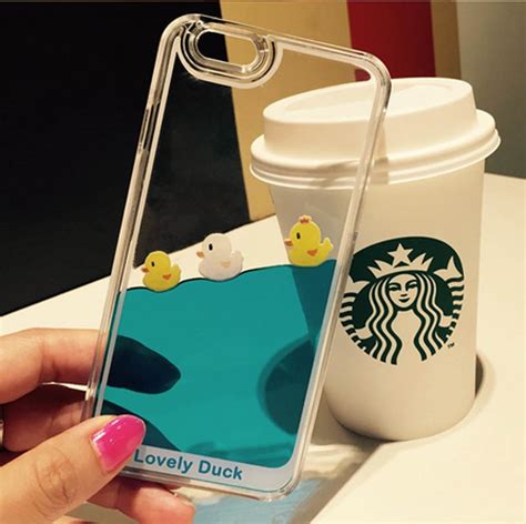 Clear Cute Creative Design Liquid Floating Rubber Duck Hard Case Cover For Iphone 5 5s 6 6s Plus