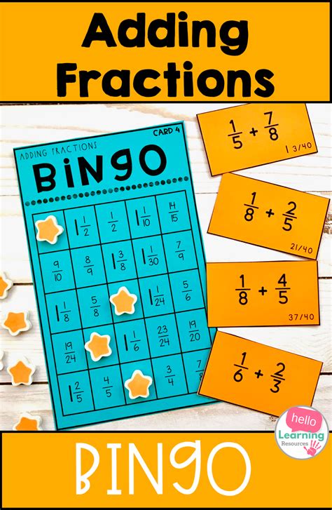 Adding Fractions With Unlike Denominators Bingo Game Fraction