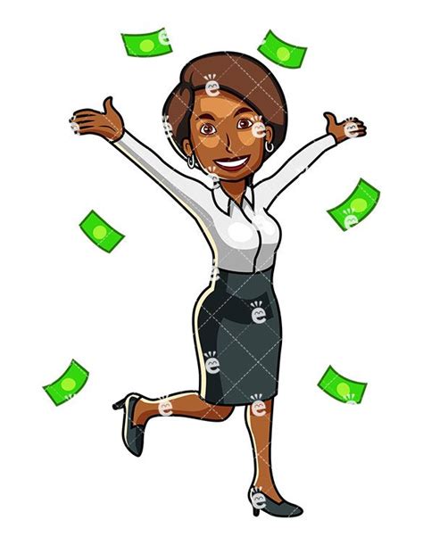 Money Raining Down Black Business Woman Cartoon Vector Clipart