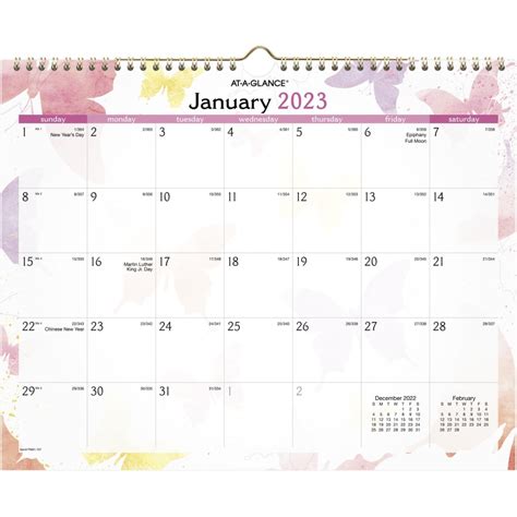 At A Glance Watercolors 2023 Ry Monthly Wall Calendar Medium 15 X 12