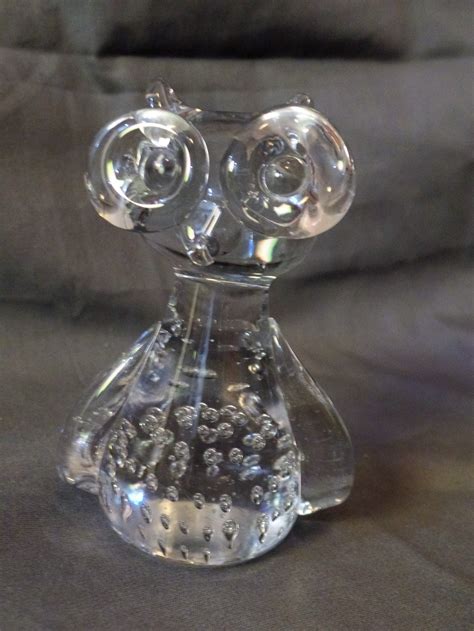 Clear Glass Owl Controlled Bubble Paperweight In Excellent Etsy