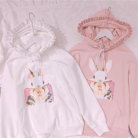 Sweet And Lovely Rabbit Print Hoodie By23117 Bunny Hoodie Pink Hoodie Harajuku Fashion Kawaii