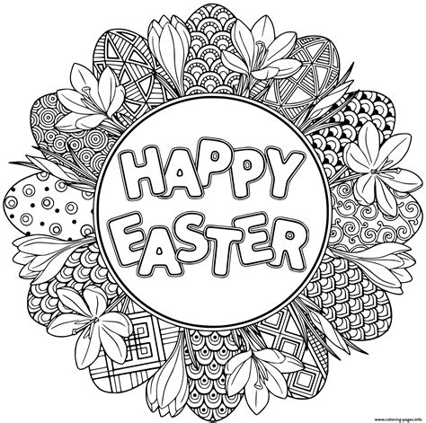 Print Happy Easter Easter Mandala Coloring Pages Easter Coloring