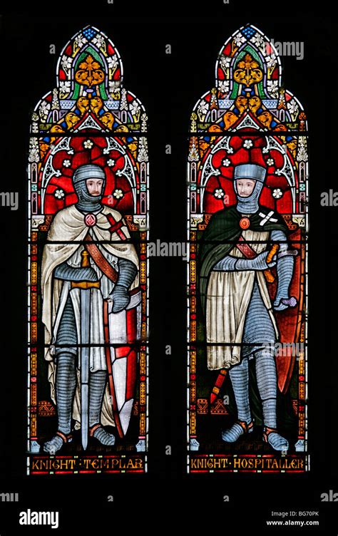 Detail Of West Stained Glass Window Depicting Knights Templar And Stock