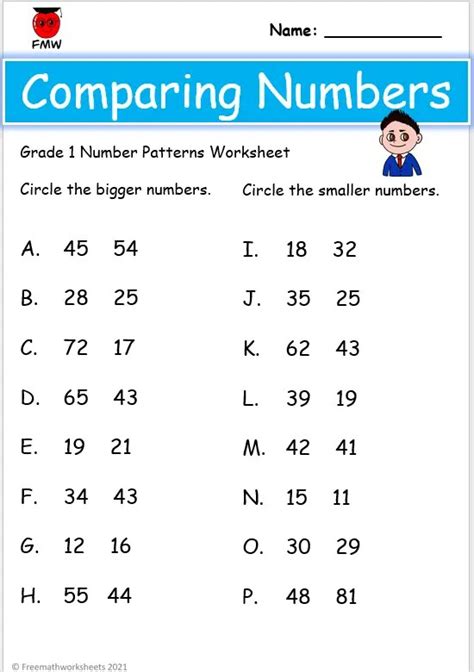 Grade 1 Comparing Numbers Worksheets Printables Free Worksheets