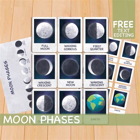 Moon Phases Flashcards Homeschool Montessori Materials Etsy