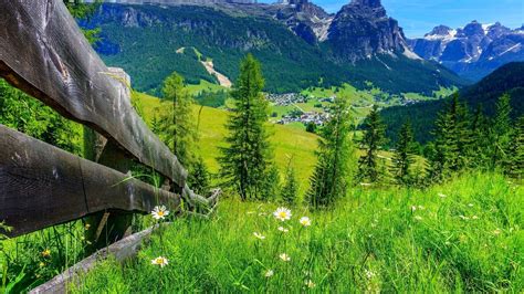 Landscape Valley Town Hill Mountain Trees Fence Wallpapers Hd