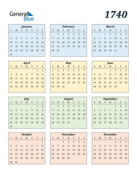 1740 Calendar Pdf Word Excel