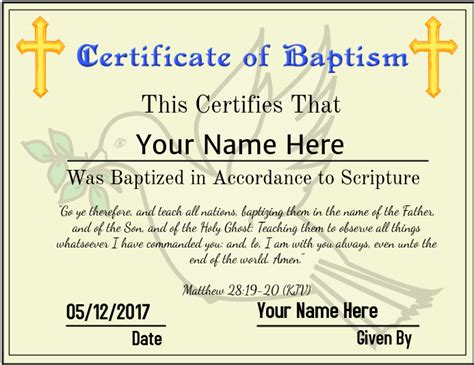Certificate Of Baptism Template Postermywall