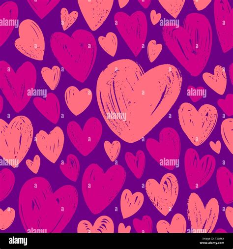 Hearts Seamless Background Love Hand Drawn Vector Illustration Stock