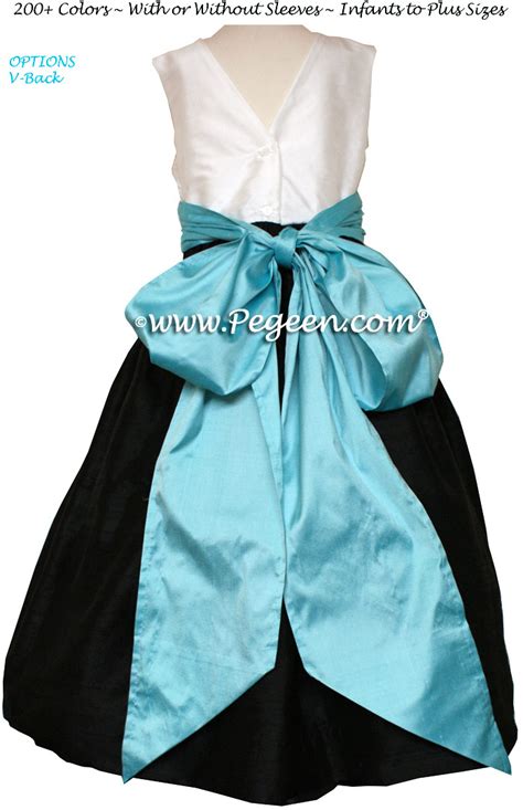 black and tiffany blue flower girl dresses style 398 pegeen
