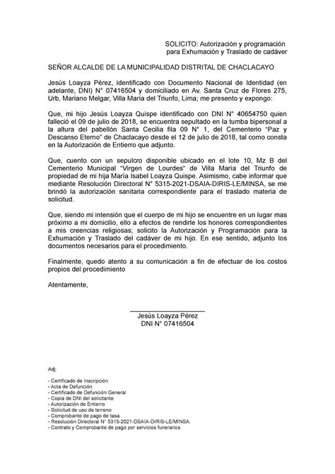 Solicitud Municipalidad De Chaclacayo Solicito Autorización Y