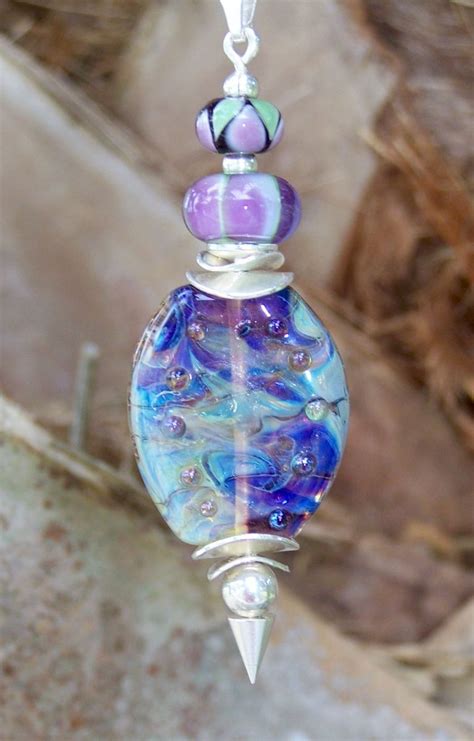 Hand Made Violet Aura Lampwork Glass Pendant By Graceful Bead Designs