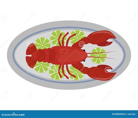 Lobster Vector Flat Illustration Fresh Seafood Icon Claw Meal And