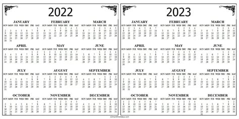 Two Year Calendar 2022 And 2023 January 2022 To December 2023