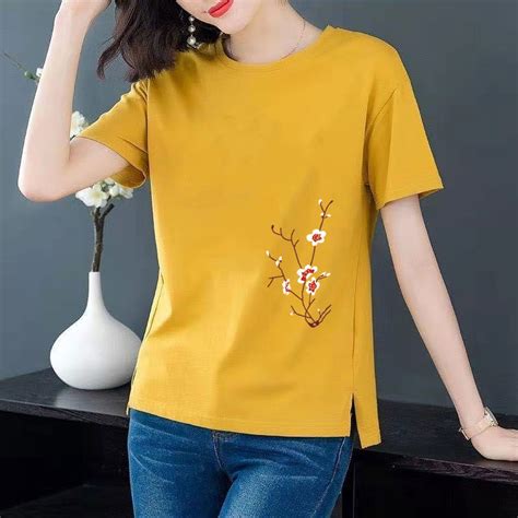 [6 Color]womens Pure Cotton Short Sleeved T Shirt Grils Loose Round Neck Tee Korean Style Female