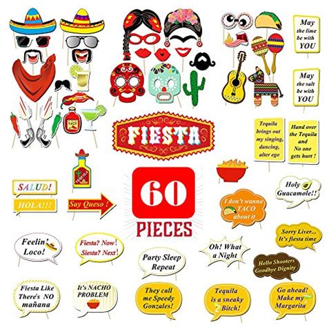 60pcs Mexican Fiesta Photo Booth Props Selfie Party Supplies Birthday