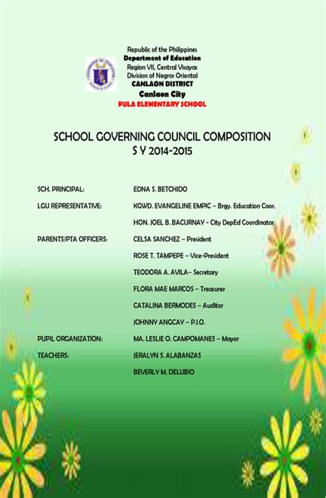 List Of Members Of The School Governing Council Pula Elementary School