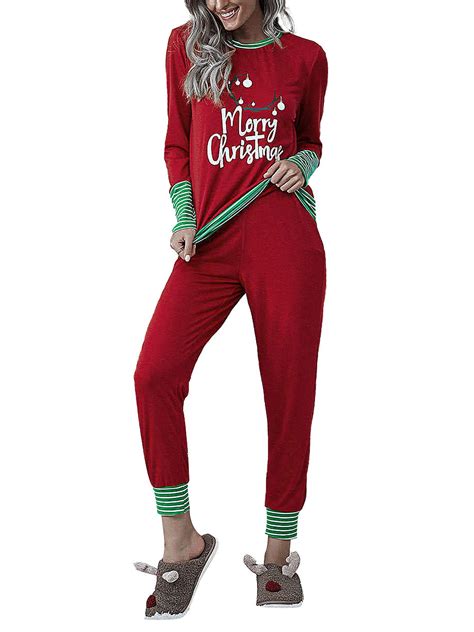 Merry Christmas Pajamas Set For Women Two Pieces Pjs Sets Long Sleeve Tops And Pants Sleepwear