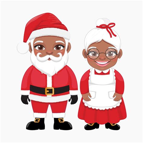 Black Santa And Mrs Claus Standing In Christmas Festival Design Vector