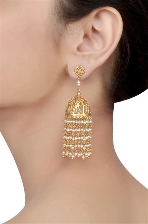 Silver Gold Plated Jaali Jhumki Hanging Pearl Earrings