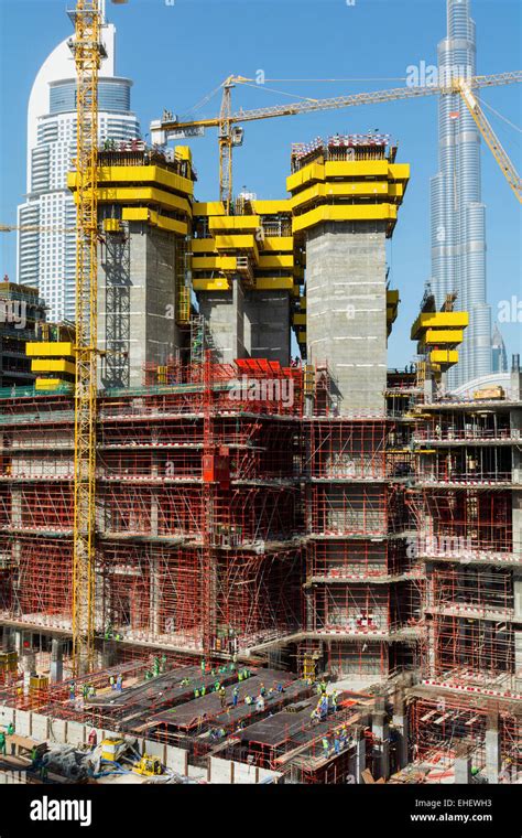 Construction Site Of High Rise Apartment Skyscraper Tower In Dubai
