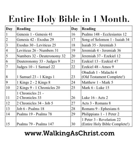 1 Month Review Of Holy Bible Walking As Christ