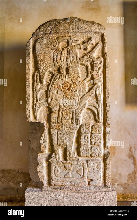 Mayan Stela From Calakmul Displayed At Museo Arqueologico At Fuerte De