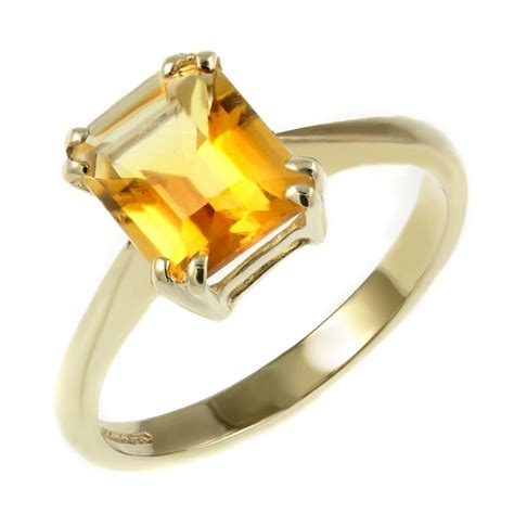 Ct Yellow Gold Mm X Mm Emerald Cut Citrine Ring Jewellery From Mr Harold And Son Uk