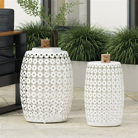 Lorent Metal Outdoor Side Tables Set Of 2 White
