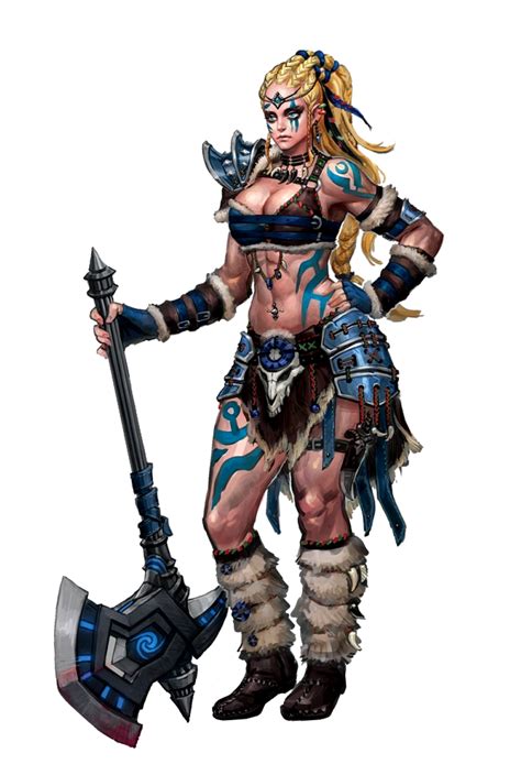 Female Human Barbarian With Greataxe Pathfinder Pfrpg Dnd Dandd 35 5e