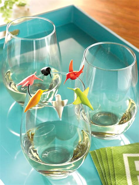 Wine Glass Charms Six Hummingbird Glass Markers Wine Glass Markers Charms