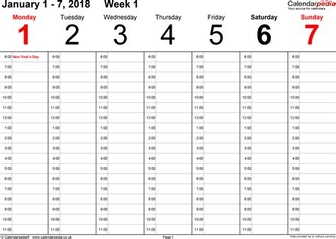 Weekly Calendar 2018 Uk Free Printable Templates For Excel