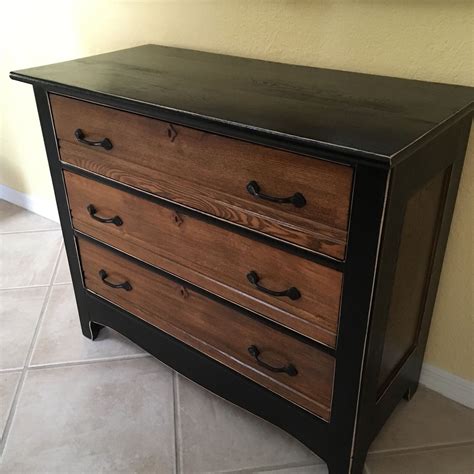 Series Of Black And Oak Pieces 1 Antique 3 Drawer Dresser In Ace Black Satin Oil Paint