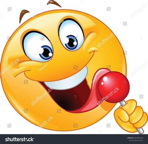 Happy Emoji Emoticon Licking Red Lollipop Stock Vector Royalty Free